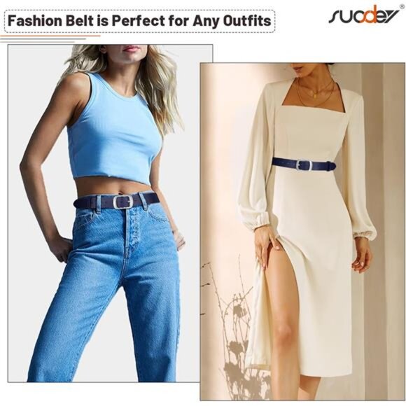 Fashion Womens Leather Belt, Soft Leather Waist Belt with Pin Buckle - Picture 2 of 5